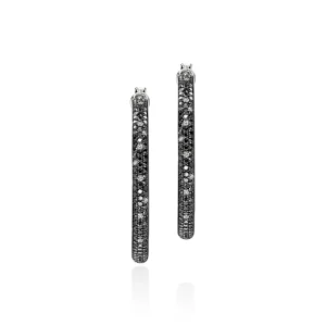 Women John Hardy Earrings>JH Essentials Hoop Earring, Sterling Silver, Black Sand Diamond Pavé, 30MM
