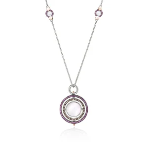 Women John Hardy Necklaces>Moon Door Necklace, Silver, Rose Gold, Pavé, Pearl