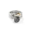 Women John Hardy Rings>Pebble Stacking Rings, Sterling Silver, Gold, Black Sand Diamond Pavé