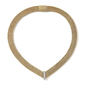 Women John Hardy Necklaces>Rata Chain Chevron Necklace, Gold, Diamonds