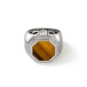 John Hardy Rings>Signet Ring, Silver, Diamonds