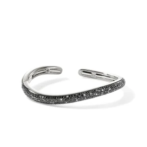 Women John Hardy Bracelets>Surf Hinged Cuff, Sterling Silver, Black Sand Diamond Pavé, Slim
